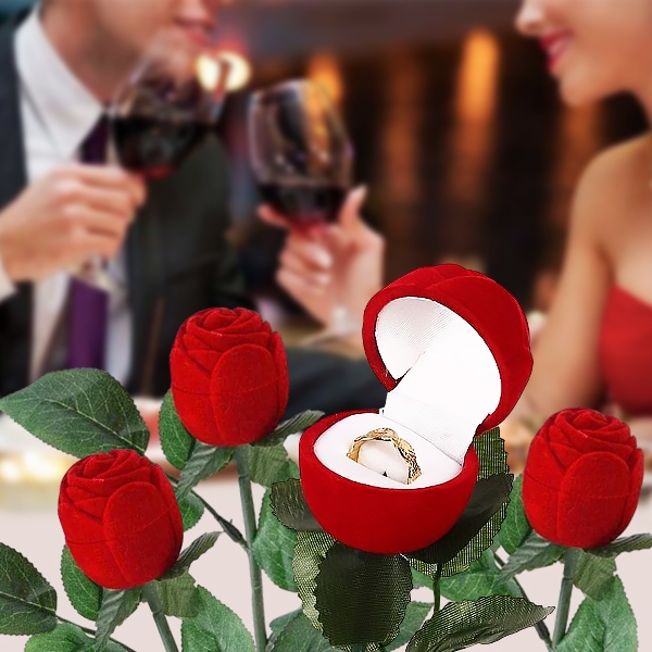 1 scatola per anelli con fiori di rosa in velluto | ROSABOX