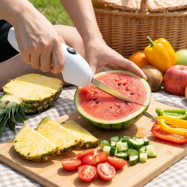 Coltello elettrico senza fili - doppie lame in acciaio inox, 21 cm, arrosti e pane in pochi secondi | SLICETRON