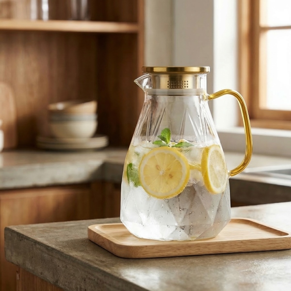 Caraffa in vetro con motivo a diamante, 2,2 L | DIAPOUR